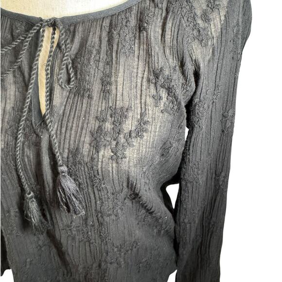 Lovestitch Black Cotton Embroidered Long Sleeve Peasant Top Small Boho Cottage - Picture 2 of 6
